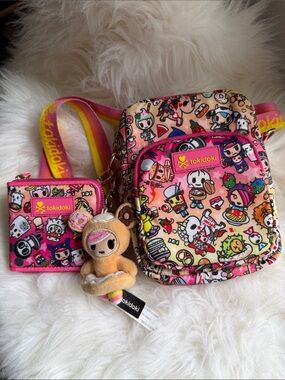tokidoki Comic con 2020 Pink Multicolor Kids Crossbody Bag & Wallet Set